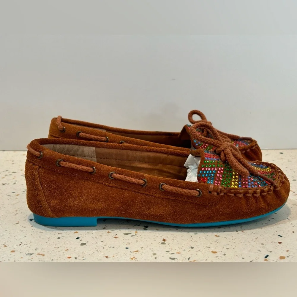 Gianni Bini Little Girls Leather Moccasin Rainbow‎ Rhinestone Shoes Sz 13M
